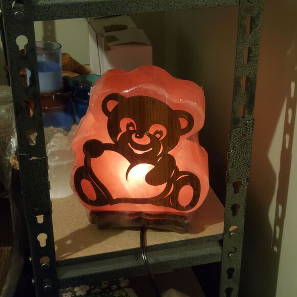 Teddy Bear Himalayan Salt Lamp w/Bulb & Dimmer Switch Cord Home Decor - Picture 3 of 10